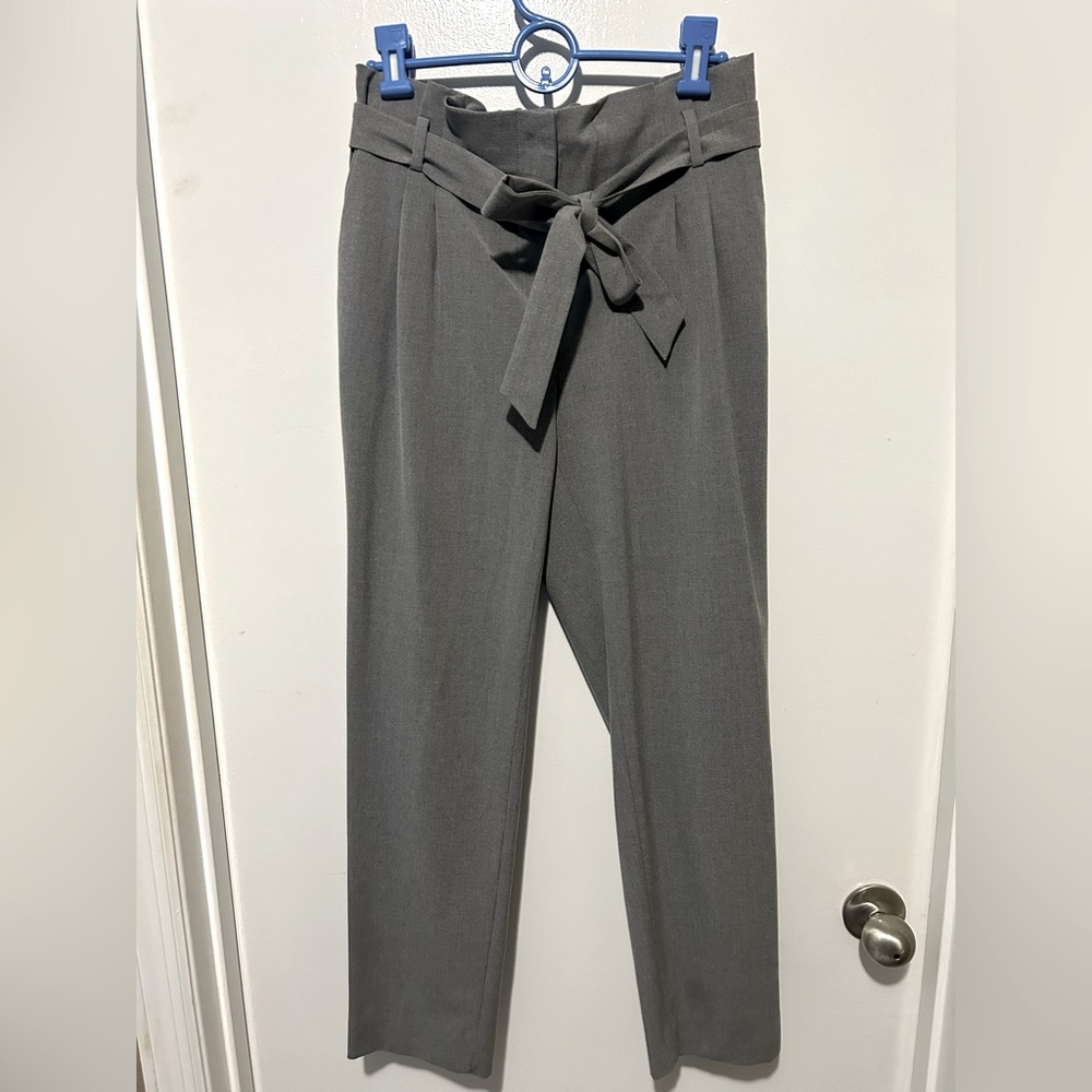 LOFT grey tie straight leg dress pants